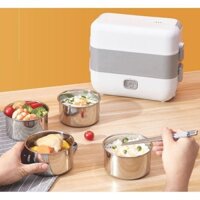 Hộp cơm cắm điện văn phòng 2 tầng 4 ngăn mini có nấu cơm giữ nhiệt Misyhome lõi inox