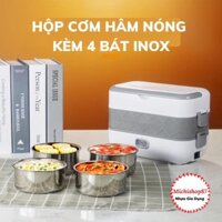 Hộp cơm cắm điện văn phòng 2 tầng 4 bát inox giữ nhiệt, hâm nóng và tự nấu chín đồ ăn tiện lợi