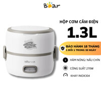 Hộp cơm cắm điện văn phòng 2 tầng Bear DFH-B14S3, 270W, Khay inox hâm - nấu cơm nhanh, BH 18 Tháng