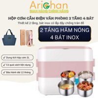 Hộp cơm cắm điện văn phòng 2 tầng 4 khay inox giữ nhiệt, tự nấu chín thưc ăn, hâm nóng đồ ăn bảo hành 12 tháng