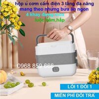 Hộp cơm cắm điện văn phòng 3 tầng giữ nhiệt 4 khay thức ăn, Hộp com hâm nóng tự nấu chín hâm nóng đồ ăn ruột inox