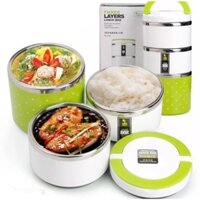 Hộp Cơm Camen Giữ Nhiệt- Camen Chấm Bi Loại Tốt 3 Tầng