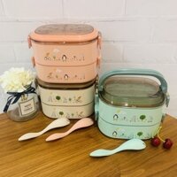 Hộp cơm cho dân văn phòng, hoc sinh, sinh viên- Hộp cơm giữ nhiệt lõi inox 304 -  2 tầng chia ngăn , lunch box cao cấp