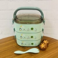 Hộp cơm cho dân văn phòng, hoc sinh, sinh viên- Hộp cơm giữ nhiệt lõi inox 304 -  3 tầng chia ngăn , lunch box cao cấp