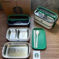 hộp cơm giữ nhiệt 2 tầng starbucks inox 304