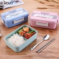 Hộp cơm giữ nhiệt 3 ngăn Bento 1000ml kèm đũa và thìa, có thể hâm nóng trong lò vi sóng