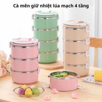 Hộp cơm giữ nhiệt 4 tầng lúa mạch, lõi inox - cặp lồng văn phòng, cà men tiện lợi, an toàn