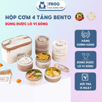 Hộp cơm giữ nhiệt Bento 4 tầng Nhật Bản bên trong inox 304 vỏ ngoài nhựa cao cấp mẫu mới 2024 C.O.C