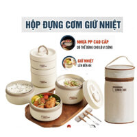 Hộp Cơm Giữ Nhiệt, Cà Mèn Đựng Cơm 3 Tầng Kèm Túi, Hộp Cơm Văn Phòng Cách Nhiệt