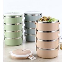 Hộp Cơm Giữ Nhiệt, Cặp Lồng Cơm Giữ Nhiệt Lúa Mạch 4 Tầng Ruột Inox