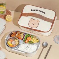 hộp cơm giữ nhiệt chia ngăn dear bear có hộp đựng canh ( tặng kèm túi giữ nhiệt và thìa đũa )