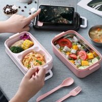 Hộp cơm giữ nhiệt đựng cơm văn phòng 2 Tầng INOX 304 - Kèm Chén Soup & Muỗng Đũa Nĩa