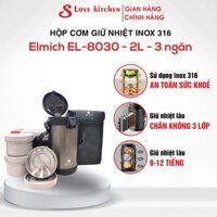 Hộp cơm giữ nhiệt Elmich EL-8030 inox 316 dung tích 2.2 lít 3 ngăn dành cho dân văn phòng