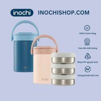 Hộp cơm giữ nhiệt Fuji Savory 1700ml INOCHI, 3 hộp đựng inox cao cấp kèm muỗng gấp gọn