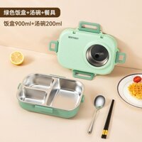 Hộp cơm giữ nhiệt inox 3 ngăn màu xanh Than (nắp xanh lá)