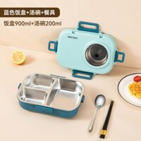 Hộp cơm giữ nhiệt inox 3 ngăn màu xanh Than (nắp xanh da trời)