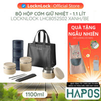 Hộp cơm giữ nhiệt LocknLock 3 ngăn 1.1L Chính hãng, Kèm túi, muỗng đũa, tiện lợi, giữ nhiệt lâu LHC8052S02 - HAPOS MALL
