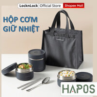 Hộp cơm giữ nhiệt LocknLock 3 ngăn 1.1L Chính hãng, Kèm túi, muỗng đũa, tiện lợi, giữ nhiệt lâu LHC8052S02 - HAPOS KIDS