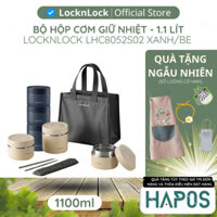Hộp cơm giữ nhiệt LocknLock 3 ngăn 1.1L Chính hãng, Kèm túi, muỗng đũa, tiện lợi, giữ nhiệt LHC8052S02 - HAPOS KIDS