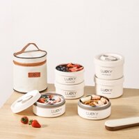 Hộp Cơm Giữ Nhiệt Lucky, Hộp Cơm Văn Phòng Inox Kèm Túi Đựng Cơm Giữ Nhiệt Mang Đi Làm