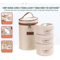 Hộp cơm giữ nhiệt Lunch Box 3 tầng inox - Hộp đựng cơm văn phòng Tặng Túi + muỗng + đũa, Cà mên inox giữ nhiệt du