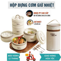 Hộp cơm giữ nhiệt Lunch Box ,Hộp đựng cơm văn phòng Tặng Túi+ thìa đũa, giữ nhiệt dùng được trong lò vi sóng
