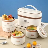 Hộp Cơm Giữ Nhiệt Lunch Box Kèm Túi, Hộp Đựng Cơm Văn Phòng Cách Nhiệt 3 Tầng Bằng Inox 304