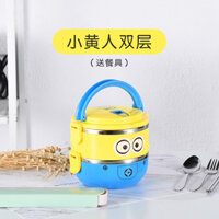 Hộp cơm giữ nhiệt màu vàng nhỏ 304 Bát canh inox có nắp hộp cơm xách tay nhân viên văn phòng hộp cơm nhiều tầng học sinh DOFR