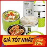 Hộp cơm giữ nhiệt ruột inox chấm bi 3 tầng đa năng - hộp cơm trưa văn phòng tiện dụng