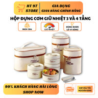 Hộp Cơm Giữ Nhiệt Văn Phòng Lunch Box 3 và 4 Tầng Kèm Túi Cao Cấp Quay Được Lò Vi Sóng