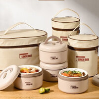Hộp Cơm Gốm 3in1 | Giữ Nóng 6h + Dùng Lò Vi Sóng + Chống Tràn | Thiết Kế Bento Cho Văn Phòng/Sinh Viên (Kèm Đũa Tre + Túi Giữ Nhiệt)
