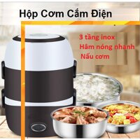 Hộp cơm hâm nóng 3 tầng cắm điện inox, hộp cơm 3 tầng ủ cơm tự động