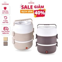 Hộp cơm hâm nóng tự động CAPPUFAM, hộp cơm cắm điện văn phòng 3 ngăn, 2 tầng đa năng tiện lợi giá rẻ