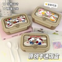 Hộp Cơm Hello Kitty với thìa và đũa cho nhân viên văn phòng, sử dụng thực phẩm, hộp cơm tự đóng gói, hộp giữ tươi cho sinh viên