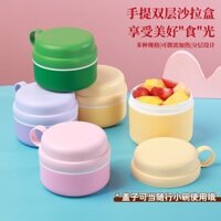 Hộp cơm hình tròn Hộp cơm cầm tay Hộp cơm giảm béo trái cây có thể vi sóng cách nhiệt bằng nhựa inox bát nấu dễ thương ZFUF