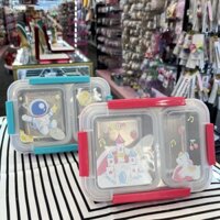 Hộp cơm inox 2 ngăn hình unicorn/phi hành gia dễ thương, giá rẻ, thiết kế tiện lợi cho bé mang đi, chất liệu nhựa PP