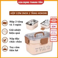 Hộp cơm inox 2 tầng 3 ngăn HOKORI hộp đựng cơm văn phòng giữ nhiệt nhỏ gọn, tiện lợi siêu đẹp _thanhtamshop1