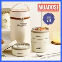 Hộp Cơm Inox Giữ Nhiệt 3 Tầng Kèm Muỗng Đũa Túi Đựng
