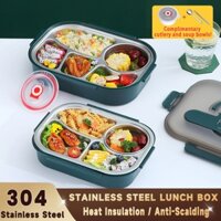 Hộp cơm Khay Cơm inox (304) 4/5 Mgăn có Bát Canh sâu lòng có Nắp đựng giữ Nhiệt cầm tay tiện ích A11-17