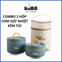 Hộp cơm Luch Box set 2 hộp cơm giữ nhiệt kèm túi xách tiện lợi, hộp đựng thực phẩm tròn có nắp