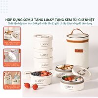 HỘP CƠM LUNCH BOX 3 TẦNG LÕI INOX 304 CAO CẤP GIỮ NHIỆT LÊN ĐẾN 12H - CÀ MEN 3 TẦNG ĐỰNG CƠM VĂN PHÒNG TẶNG KÈM TÚI NHỆT