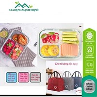 Hộp Cơm Thủy Tinh 3 Ngăn Chịu Nhiệt Tốt tặng Kèm túi đựng