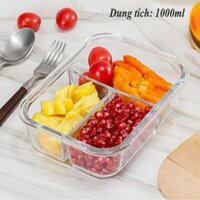 Hộp cơm thủy tinh 3 ngăn, hộp cơm văn phòng đựng thức ăn cao cấp