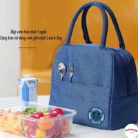 Hộp cơm thủy tinh cao cấp 3 ngăn tặng kèm túi đựng cơm giữ nhiệt 2 lớp dày dặn Lunch Bag 00995 - Hộp cơm 3 ngăn,xám