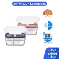 Hộp cơm thủy tinh LocknLock LLG991CL 930ml, Hàng chính hãng, chia ngăn, kèm muỗng đũa - JoyMall