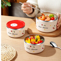 Hộp cơm trưa anh đào bằng thép không gỉ 304 Bát súp tròn Hộp cơm trưa tròn Hộp giữ tươi kín Công nhân Hộp Bento tròn Hộp Bento dành cho trẻ em Hộp đựng súp chống rò rỉ Hộp đựng trái cây Salad