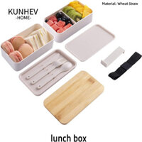 Hộp Cơm Trưa Chia KUNHEV, Hộp Bento Nhật Bản Vỏ Gỗ Hai Lớp, Hộp Đựng Thực Phẩm Vi Sóng 1200ML Di Động Ngoài Trời Cho Trẻ Em