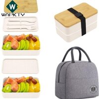 Hộp Cơm Trưa Chia WAPKTY, Hộp Bento Nhật Bản Hai Lớp 1200ML, Vỏ Gỗ Dã Ngoại Lò Vi Sóng Hộp Đựng Thực Phẩm Di Động Cho Trẻ Em