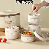 Hộp cơm trưa dành cho học sinh trường HOUEVIYS, Bình giữ nhiệt thực phẩm có thể gập lại bằng thép không gỉ, chống rò rỉ di động có túi đựng súp cách nhiệt