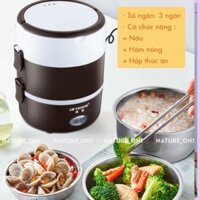 ￼Hộp cơm Văn phòng cắm điện inox 3 tầng | Hâm nóng | Cà mèn đựng cơm